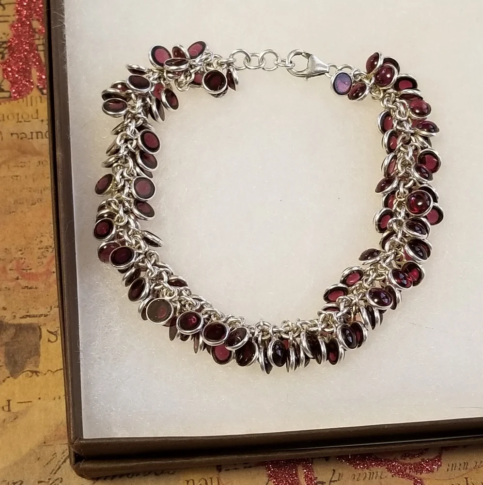 RARE Silpada Sterling Silver & Garnet Cha Cha Bracelet - Picture 6 of 12
